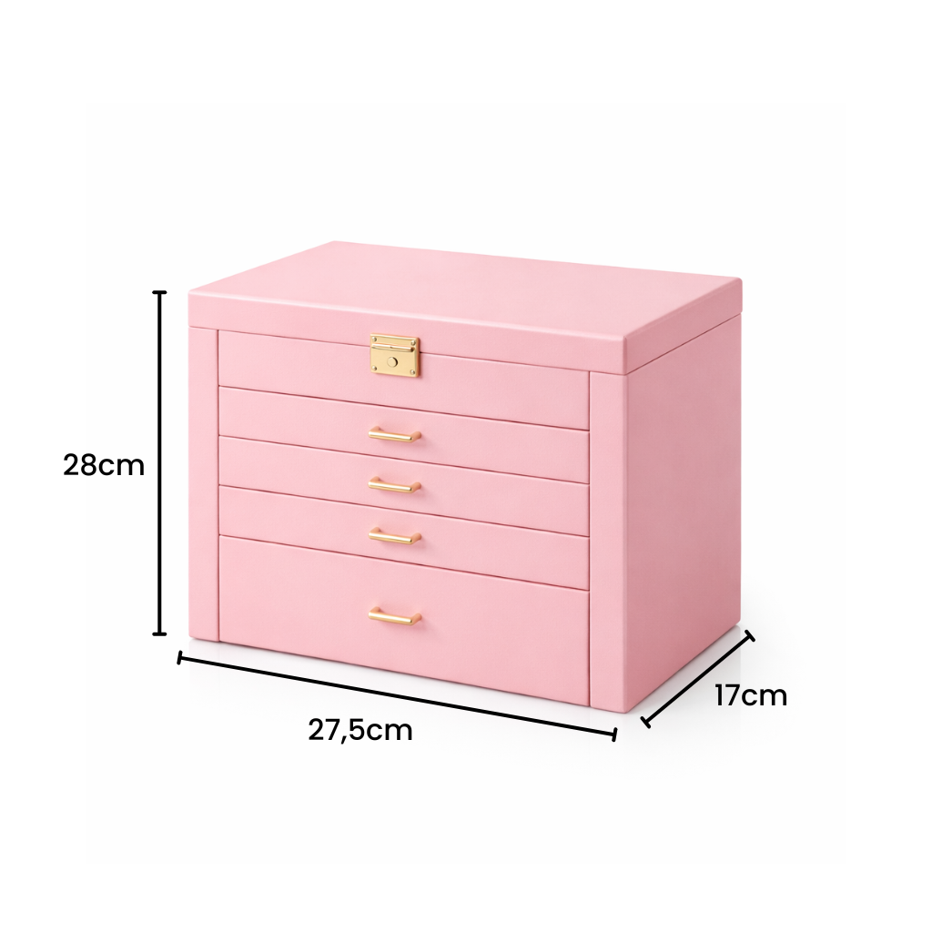 Coffret à bijoux avec tiroirs, miroir et portes latérales