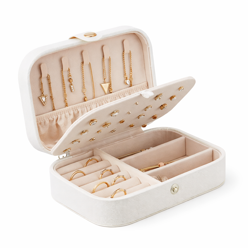 Boîte à bijoux blanche avec compartiments