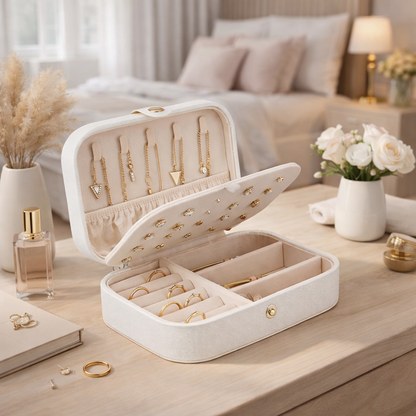 Boîte à bijoux blanche avec compartiments
