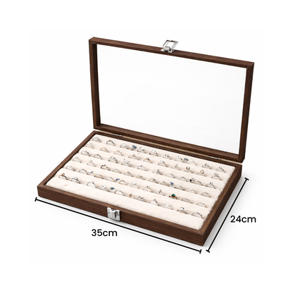 Boîte à bagues en bois avec couvercle transparent et coussins