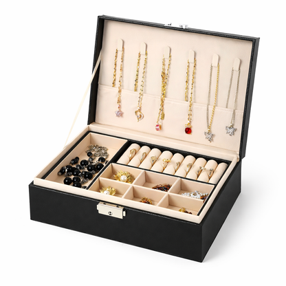 Boîte à bijoux avec compartiments et porte-colliers