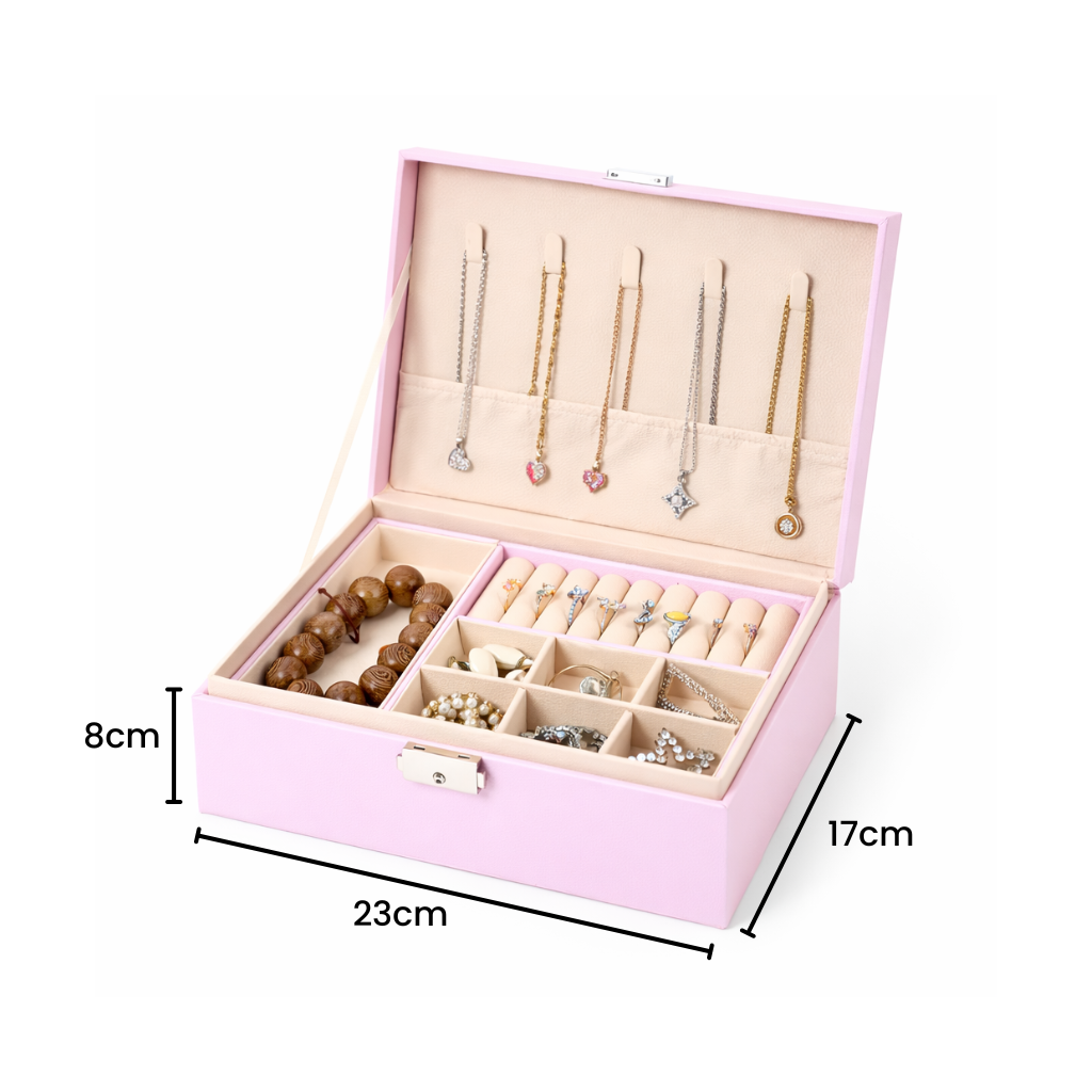 Boîte à bijoux avec compartiments et porte-colliers