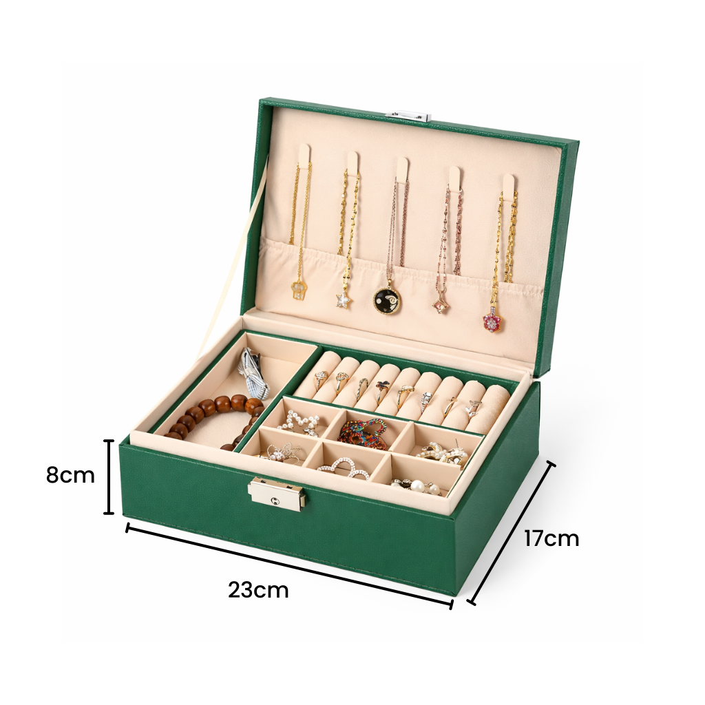 Boîte à bijoux avec compartiments et porte-colliers