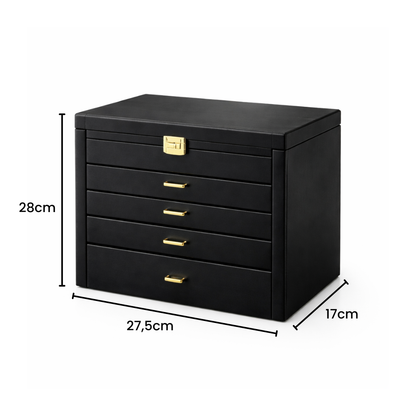 Coffret à bijoux avec tiroirs, miroir et portes latérales