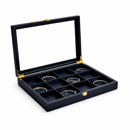 Boîte à bracelets avec couvercle transparent et compartiments