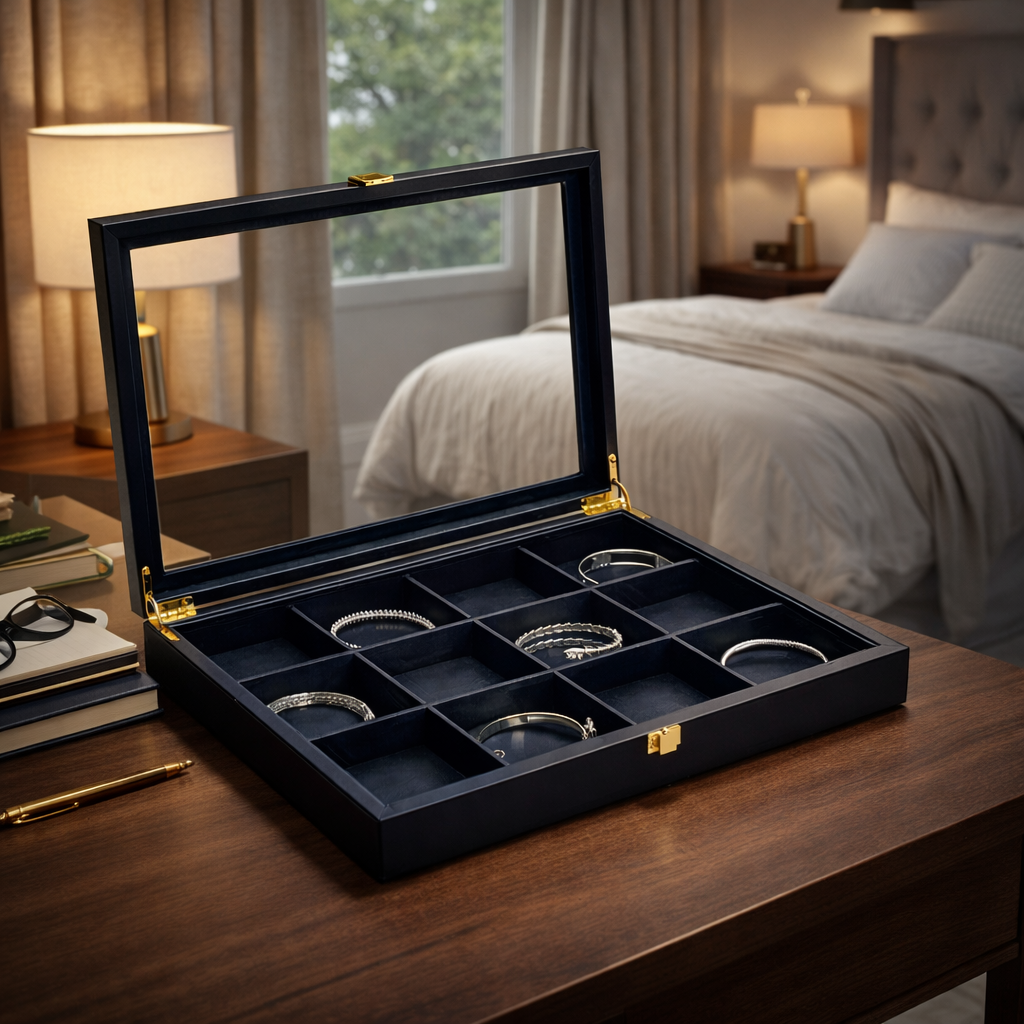 Boîte à bracelets avec couvercle transparent et compartiments