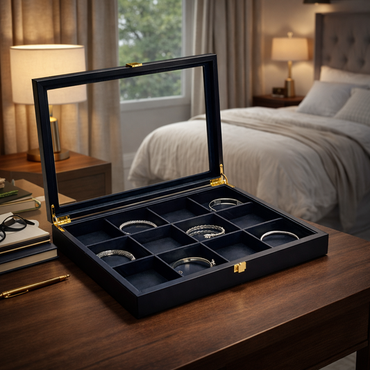 Boîte à bracelets avec couvercle transparent et compartiments