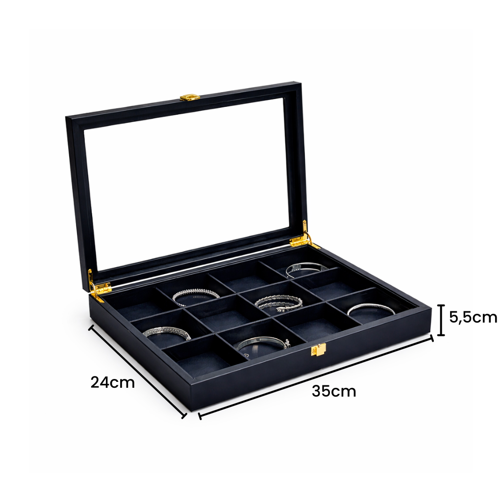 Boîte à bracelets avec couvercle transparent et compartiments
