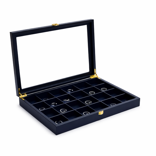 Boîte à bagues avec couvercle transparent et compartiments