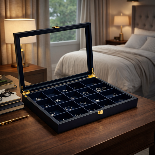 Boîte à bagues avec couvercle transparent et compartiments