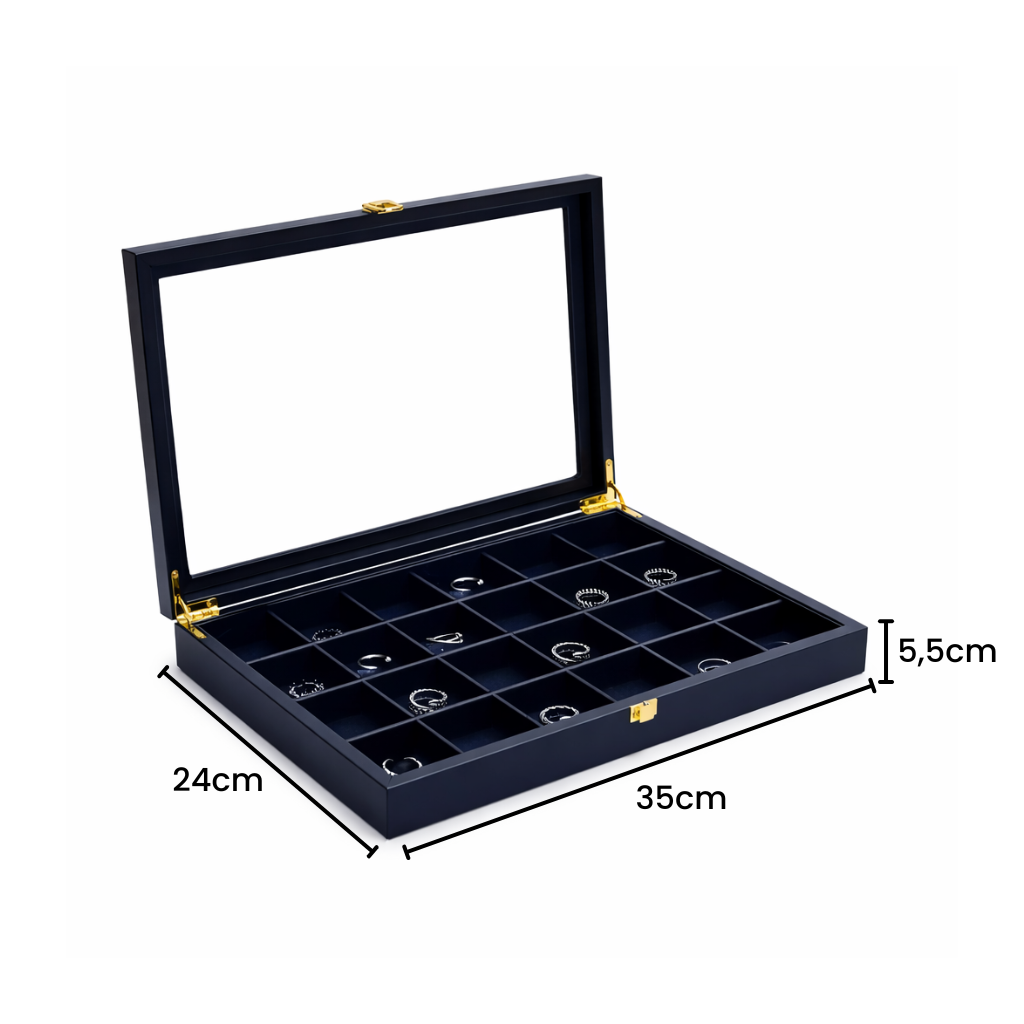Boîte à bagues avec couvercle transparent et compartiments