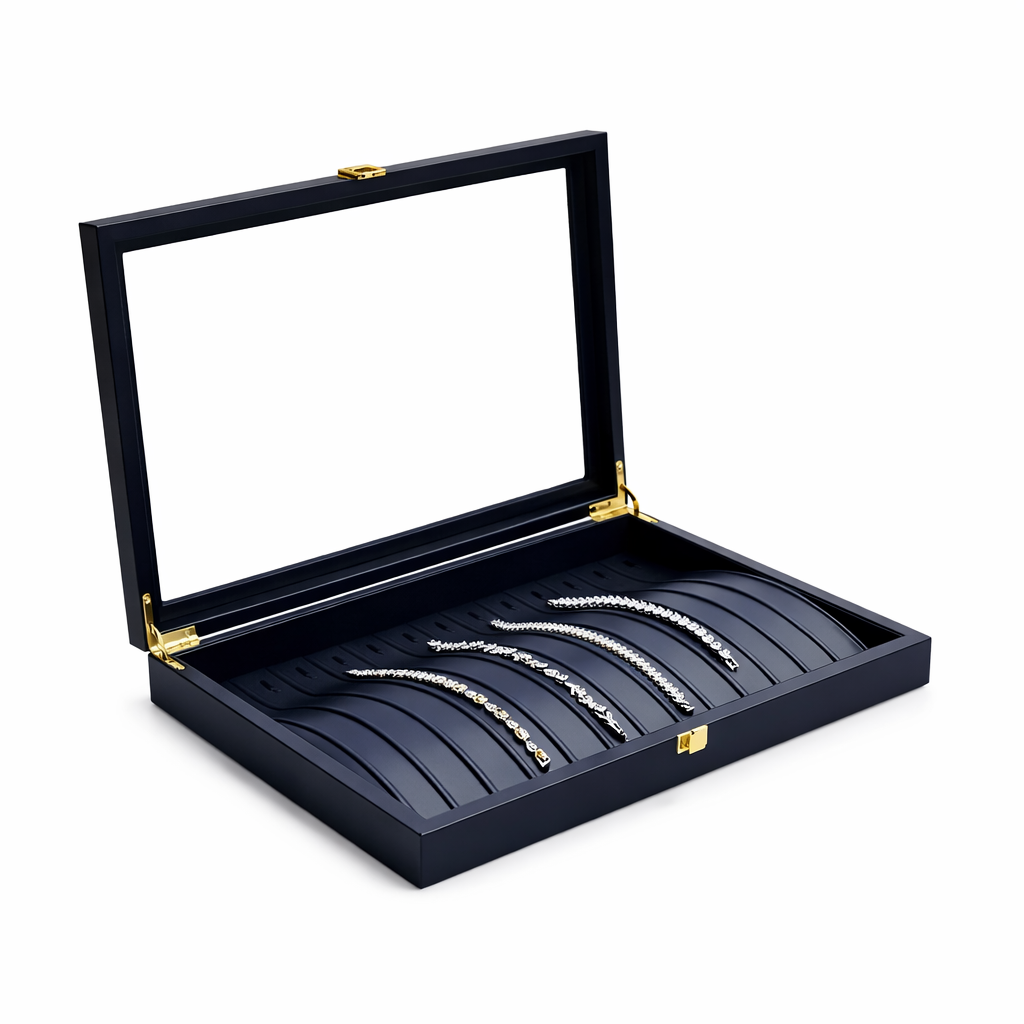 Boîte à bracelets avec couvercle transparent et supports incurvés