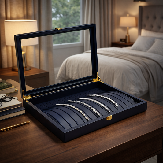 Boîte à bracelets avec couvercle transparent et supports incurvés